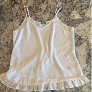 United Colors of Benetton White Ruffle Hem Camisole V-Neck Cinched Back Top SM